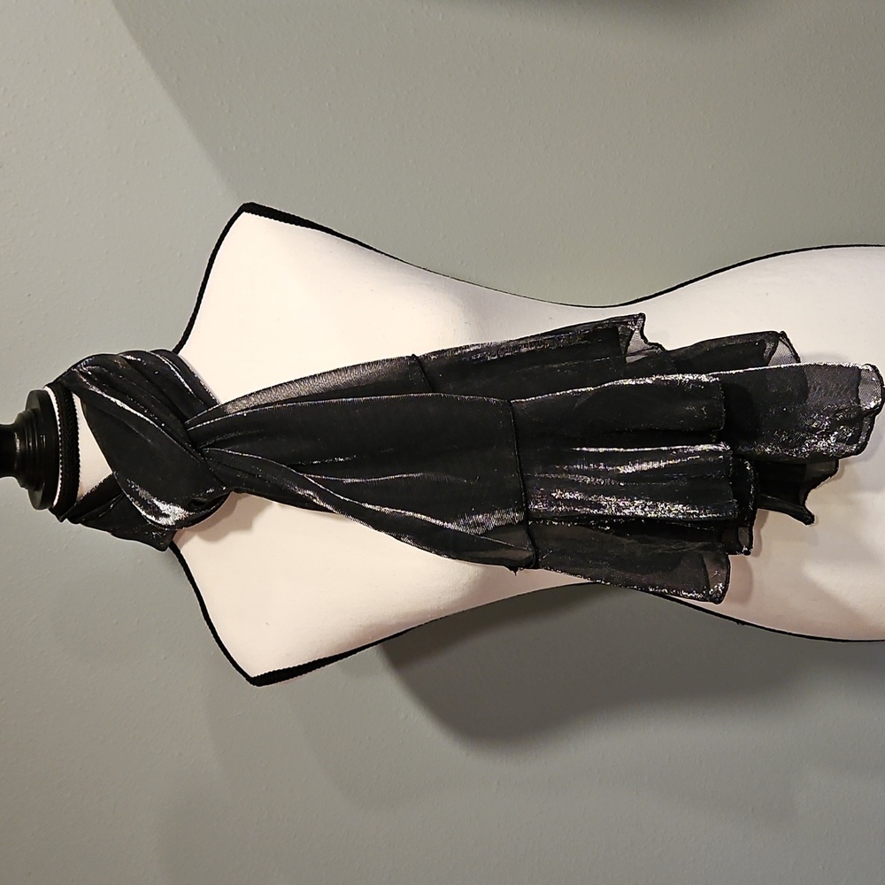 Scarf Shimmering Metallic Ruffled Sheer Black Grey